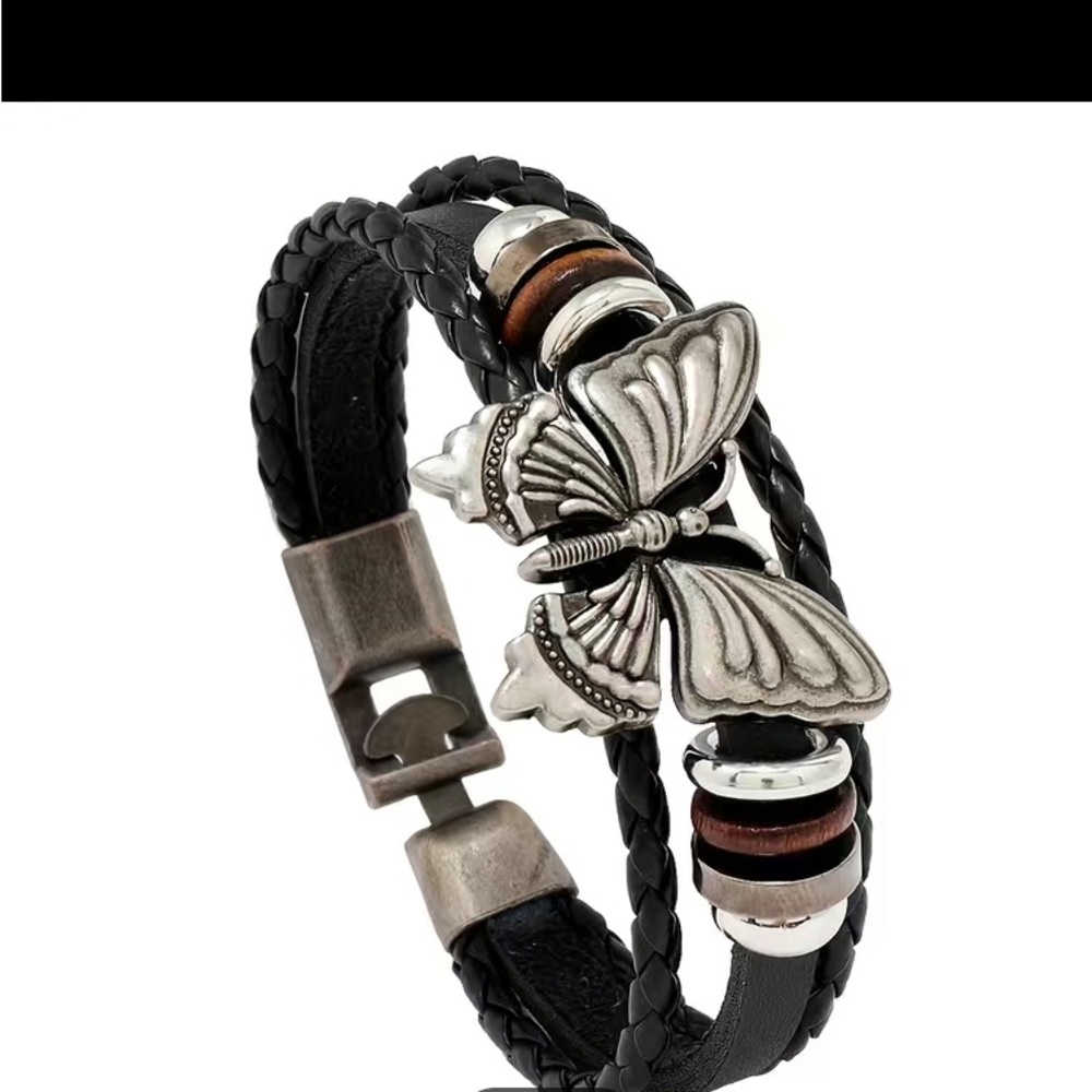 1PC Trendy Creative Retro Butterfly Multi-layer Faux Leather Bracelet Fashion